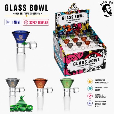HIPSTER COLORED FUNNEL W/ BUBBLE HANDLE 14MM GLASS BOWL 32CT/ DISPLAY BMDSET11